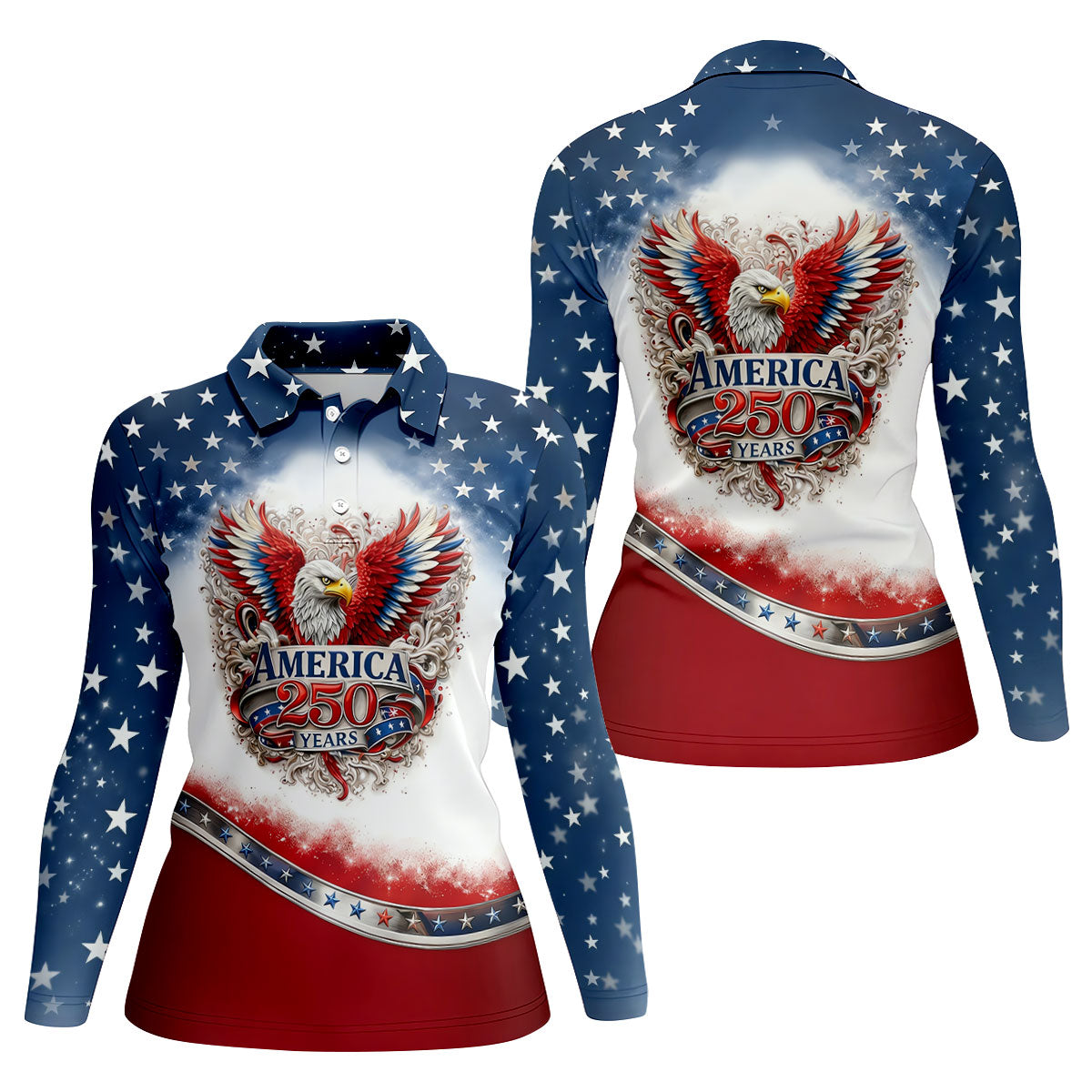 Bald Eagle Red White Blue Patriotic Stars 4th Of July Golf Shirt, 250 Years Golf Shirt For Women