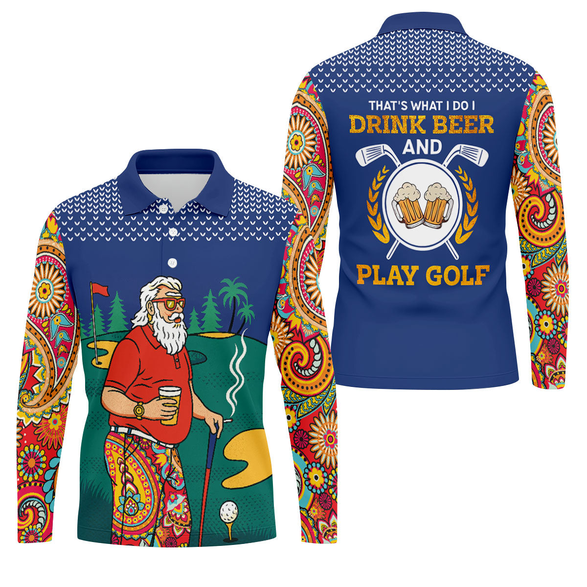 Funny Bearded Golfer With Paisley Pants Golf Polo Shirt, Printed Golf Shirts, Golf Apparel For Men
