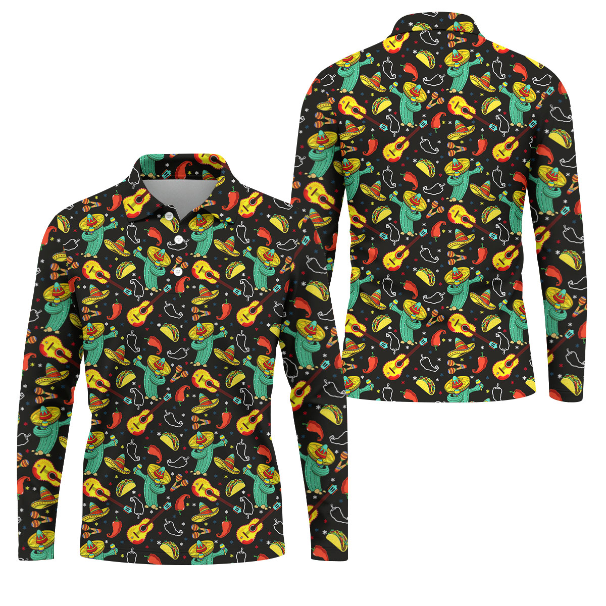 Funny Cactus Mexican Culture Traditions Golf Tops For Men, Cinco De Mayo Celebration Golf Shirts For Men