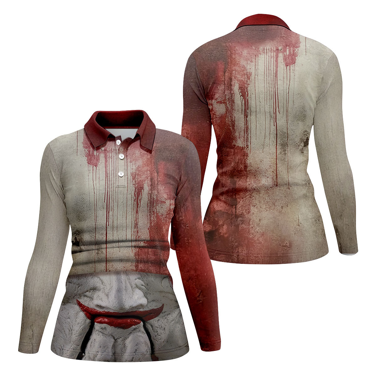 Blood Drip Clown Horror Character Halloween Polo Shirt, Women's Golf Tops, Ladies Golf Top