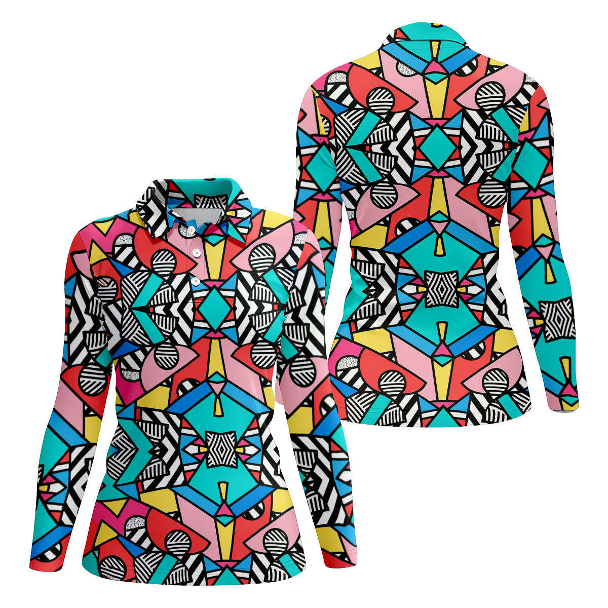 Abstract Geometric Pop Art Golf Polo Shirt, Women's Golf Tops, Women’s Golf Apparel