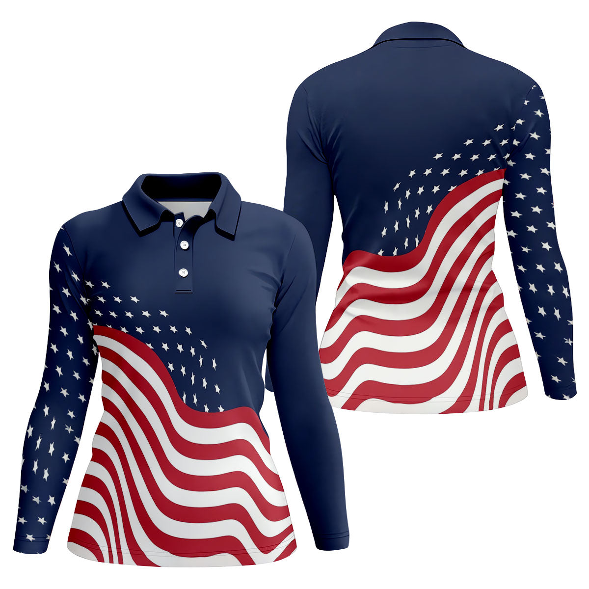Red White Blue Wavy Stripes And Stars 4th Of July Patriotic Golf Shirt, 250 Years Golf Shirt For Women