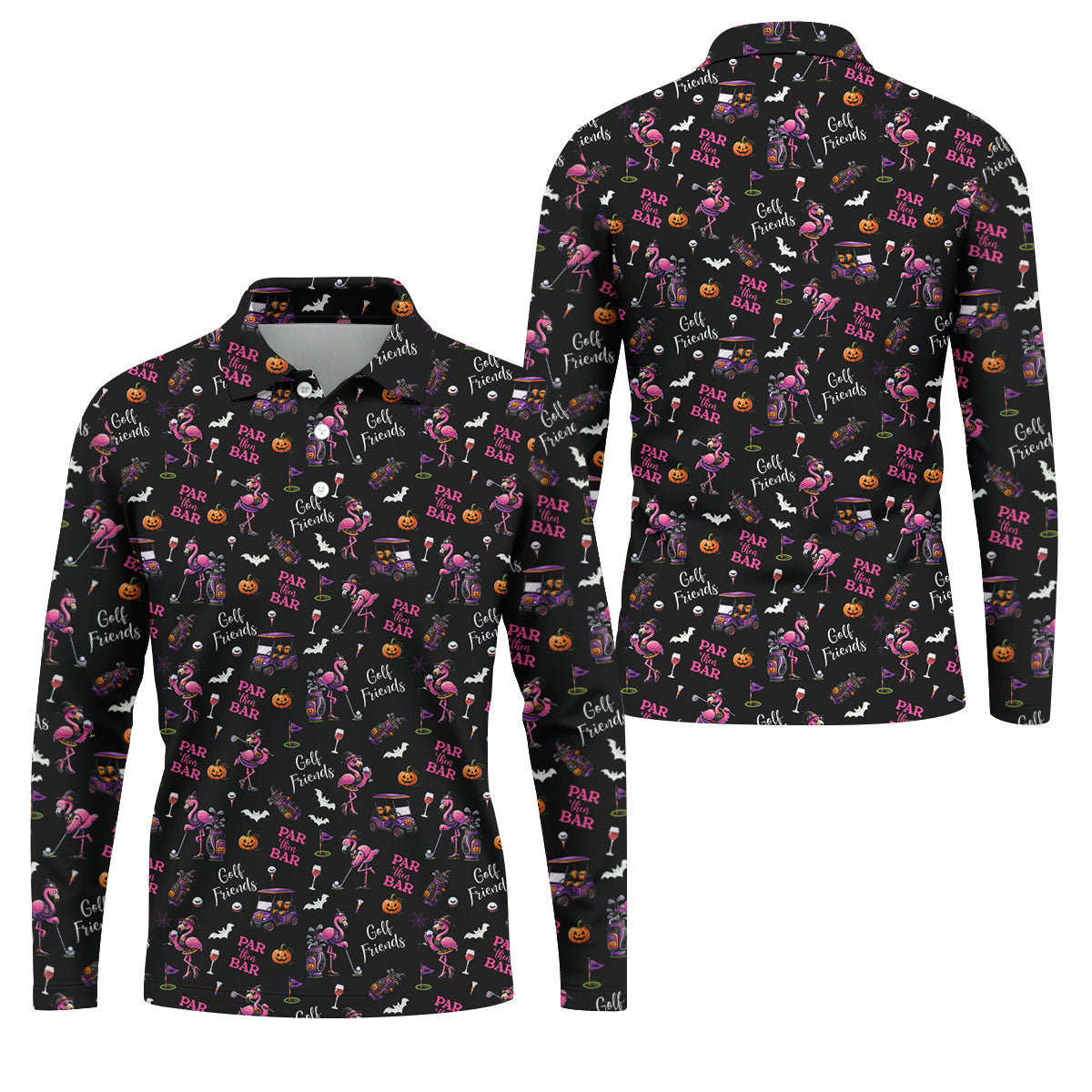 Black Par Then Bar Flamingo Halloween Shirt, Men's Golf Shirt, Hawaiian Golf Shirt