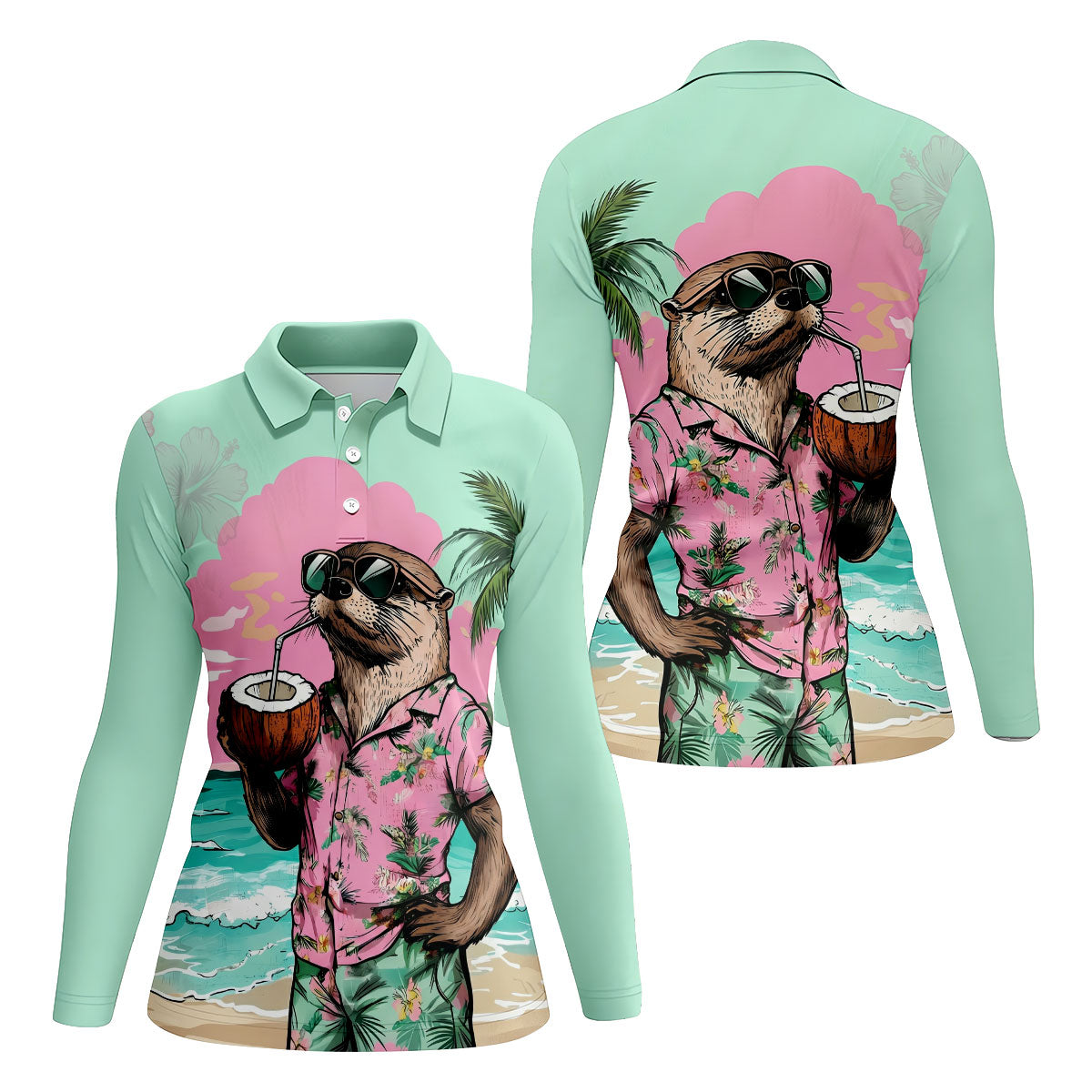 Funny Otter Tropical Summer Hawaiian Golf Shirt, Golf Shirt For Women, Golfing Apparel