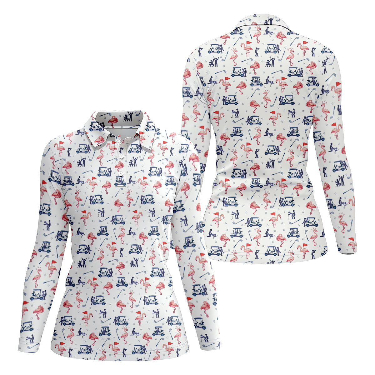 Flamingo Funny Golf Pattern Polo Shirt, Women's Golf Polo, Performance Golf Shirt