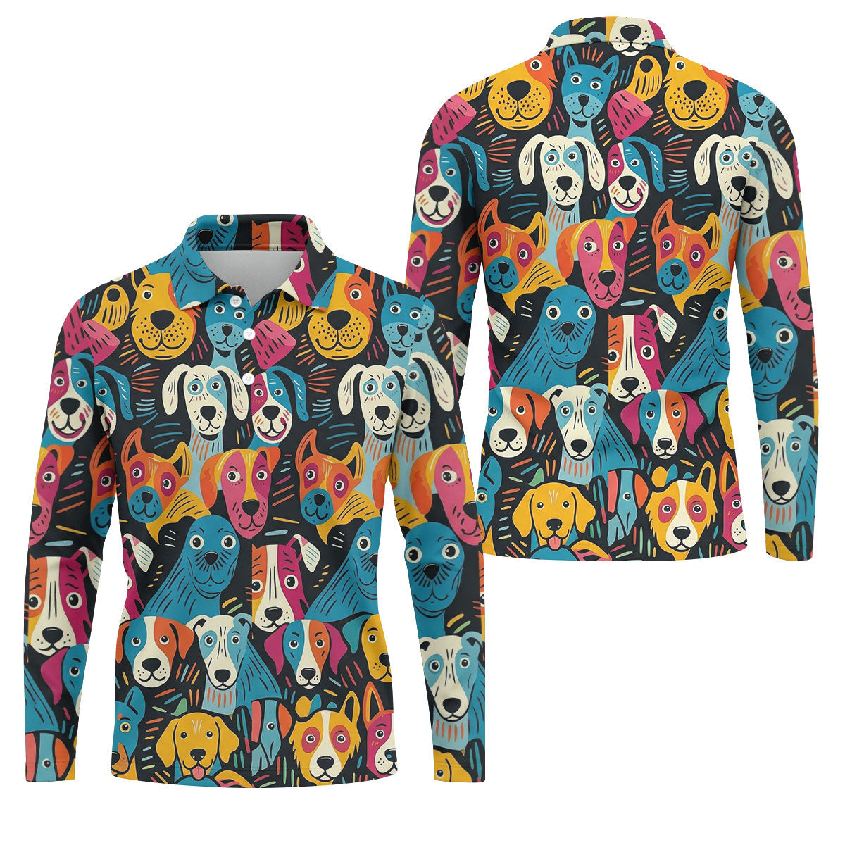 Happy Dog Faces Hawaiian Golf Shirt, Funny Golf Shirt, Abstract Animal Golf Shirts For Men