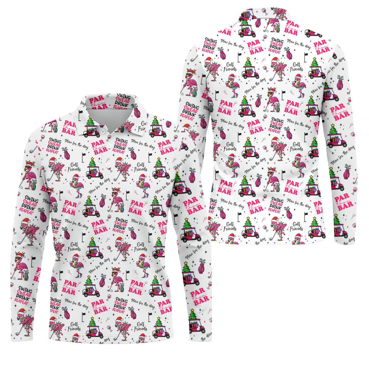 Christmas Flamingo Par Then Bar Men's Funny Golf Shirts, Christmas Golf Shirt, Polo Shirts For Men, Golf Gift For Men