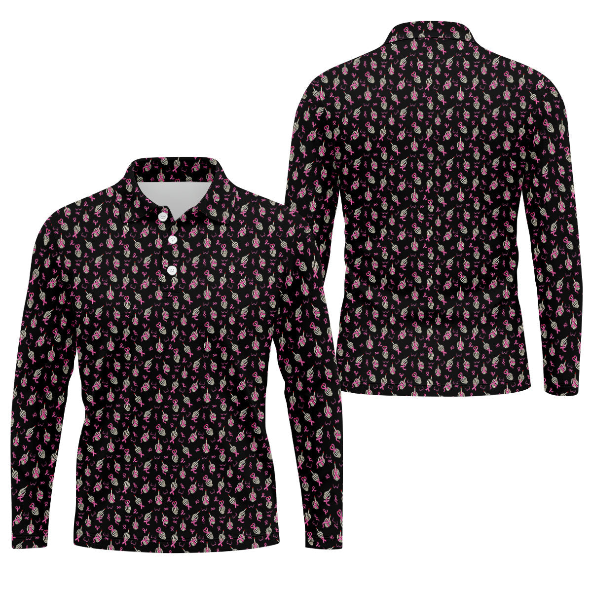 Skeleton Middle Finger Breast Cancer Polo Shirt, Polo Shirts For Men, Mens Golf Apparel