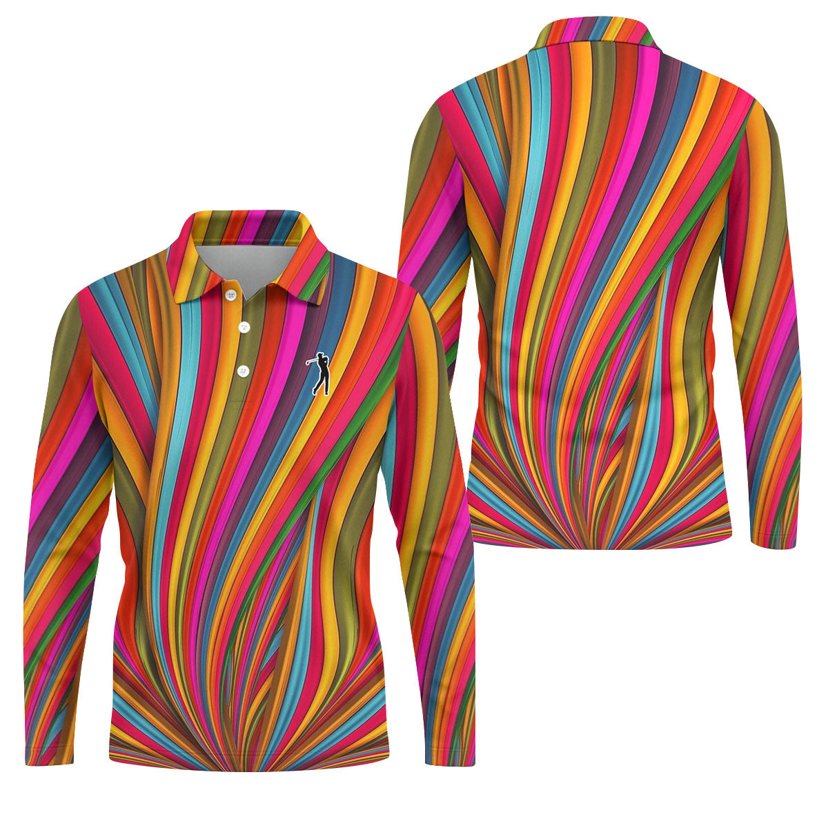 Rainbow Wave Golfer Silhouette Cinco De Mayo Celebration Fiesta Themed Golf Shirts For Men