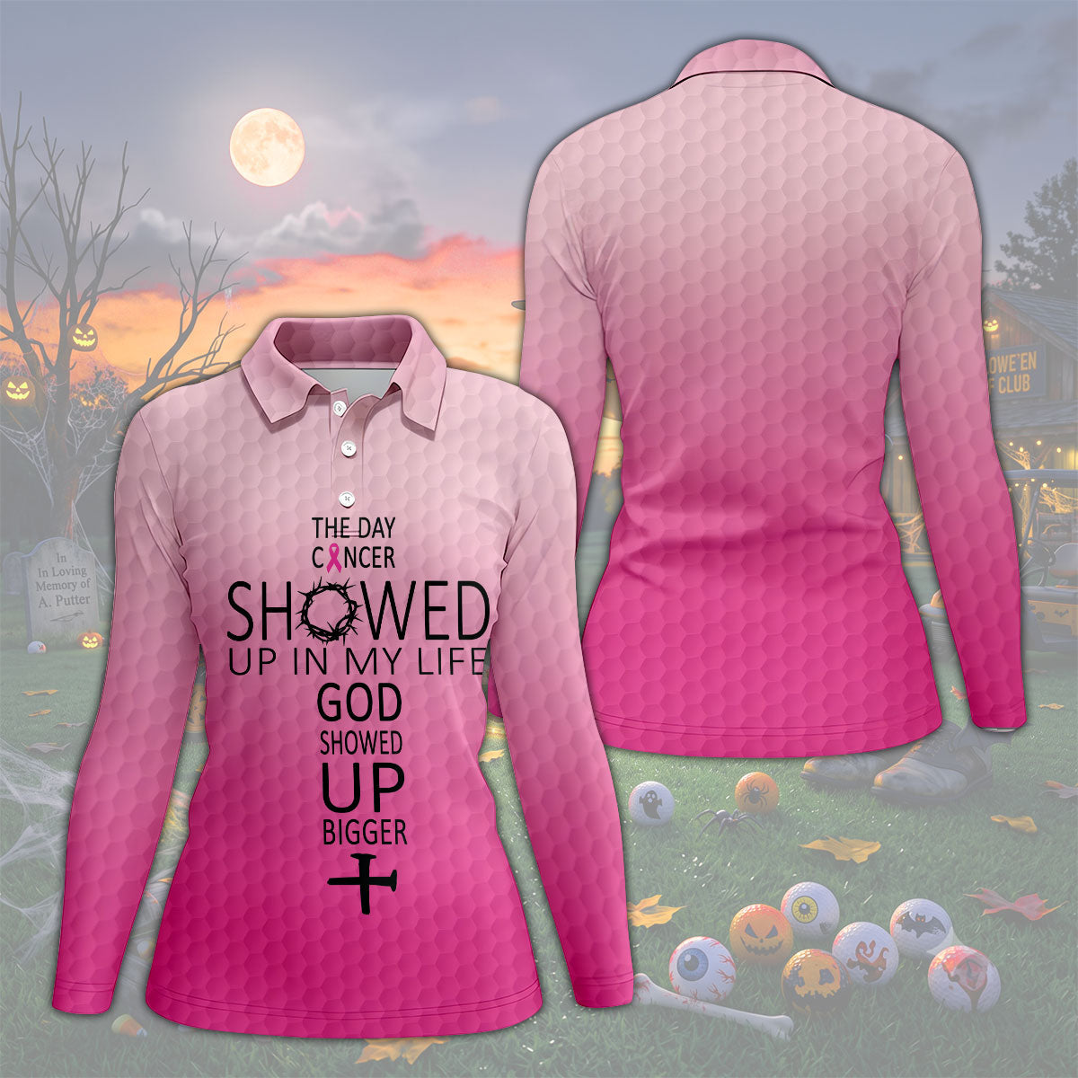 Cancer Showed Up God Showed Up Bigger Breast Cancer Polo Shirt, Women's Golf Tops