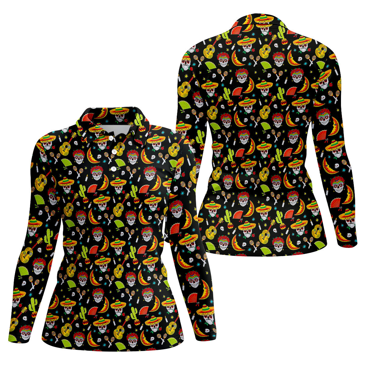 Day Of The Dead Mexican Symbols Cinco De Mayo Celebration Fiesta Themed Golf Shirt For Women