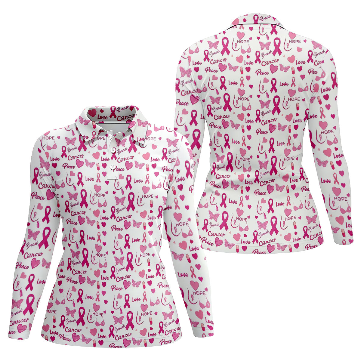 Love Hope Peace Butterfly Breast Cancer Polo Shirt, Ladies Golf Shirt, Women's Golf Tops