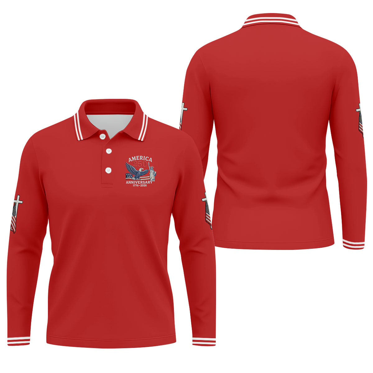 Faith Cross Bald Eagle America 250 Anniversary Red Patriotic Golf Shirt, Golf Shirts For Men