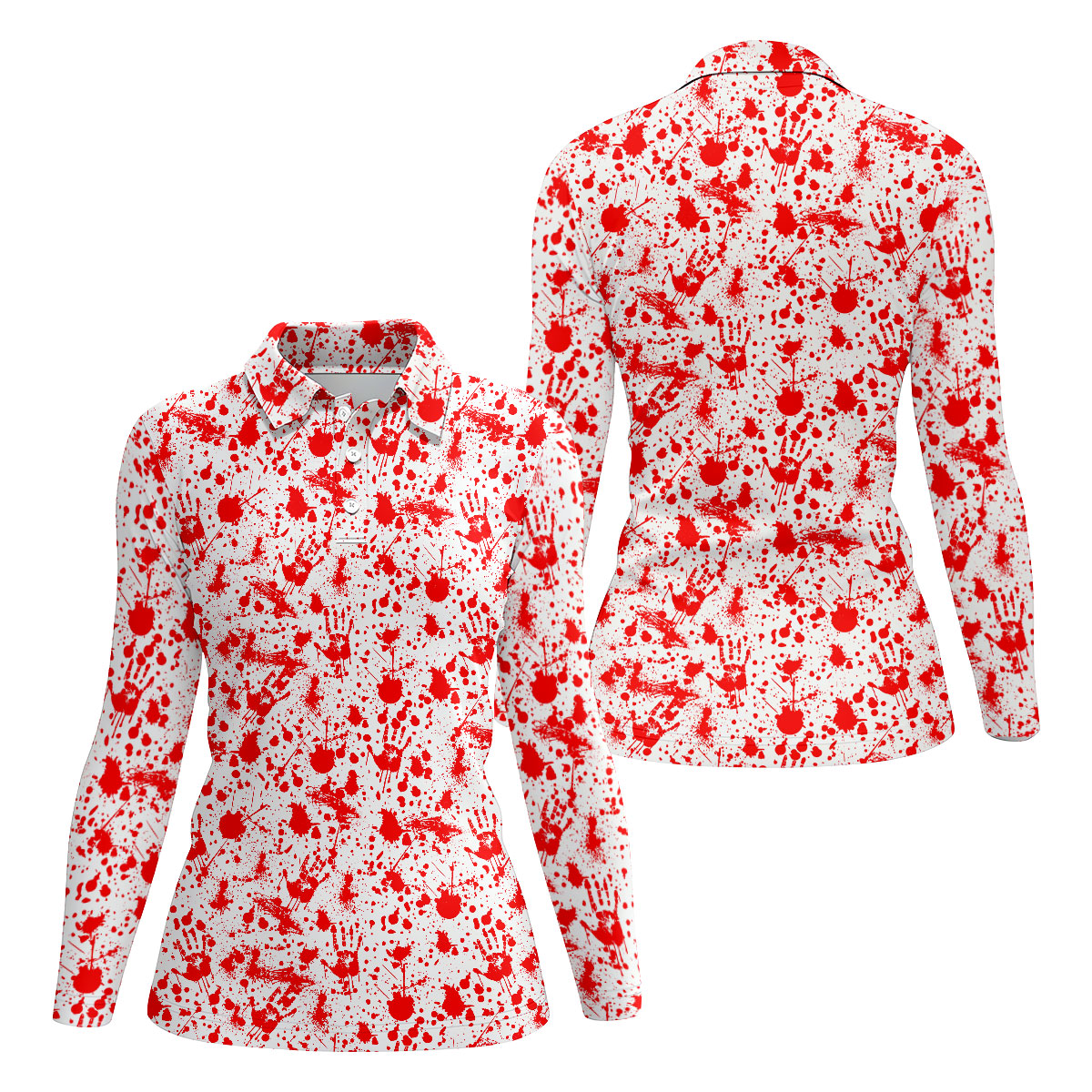 Horror Character Blood Splatter Pattern Golf Polo Shirt, Women's Golf Polo, Ladies Golf Shirts