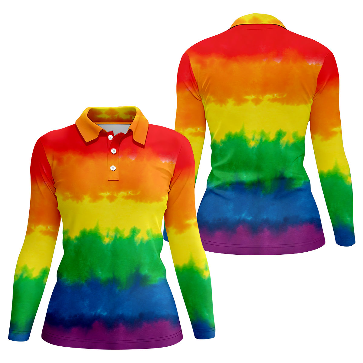 LGBT Rainbow Pride Month Celebrate Tie-Dye Print Ladies Golf Tops, Pride Colors Golf Shirt For Women