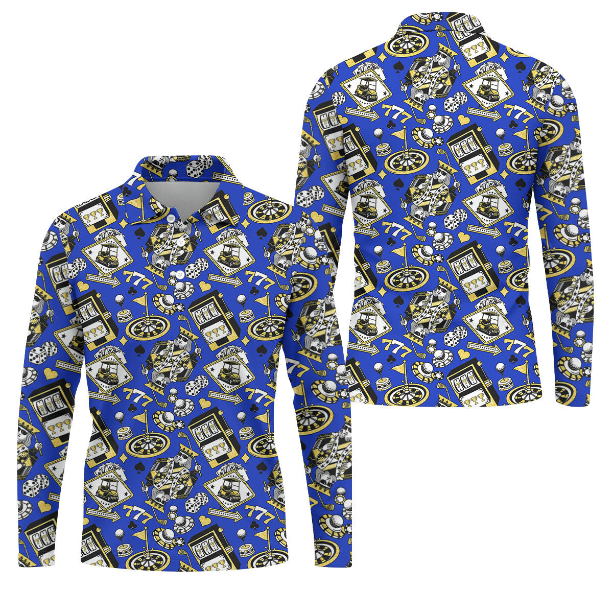 Casino Golf Pattern Blue Hawaiian Golf Polo Shirt, Golf Shirts For Men, Mens Golf Apparel