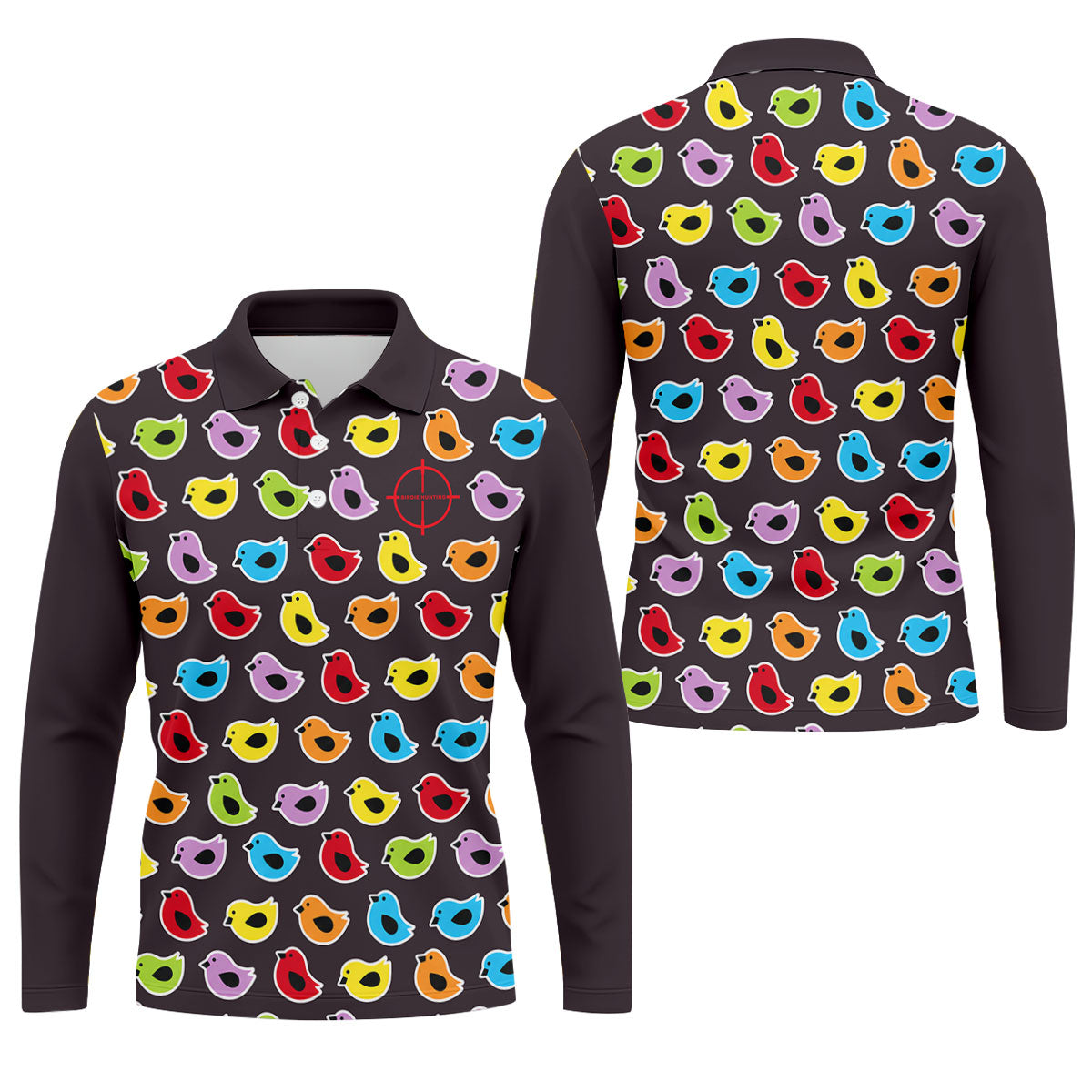 Black Colorful Birdie Hunting Golf Polo Shirt, Men's Golf Shirt, Golf Polo Shirts For Men