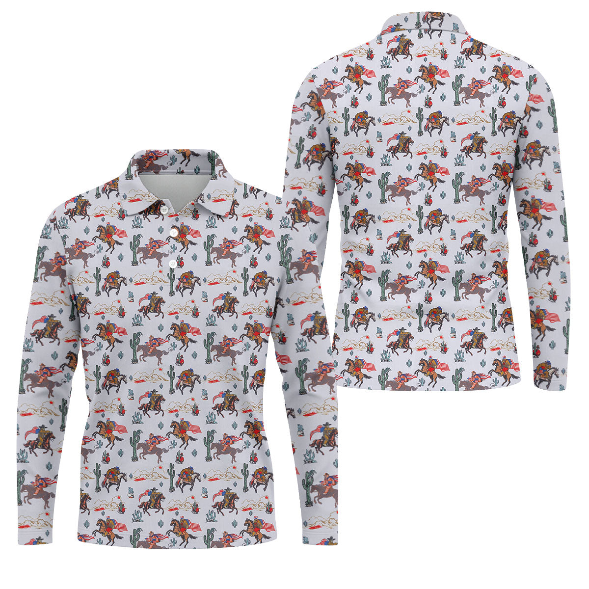 Patriotic Cowboy Horse Pattern Golf Polo Shirt, Men's Golf Polo, Hawaiian Golf Shirt