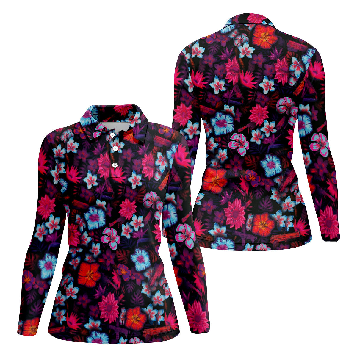 Colorful Hibiscus Tropical Floral Hawaiian Golf Shirt, Summer Vibe Golf Shirt For Women