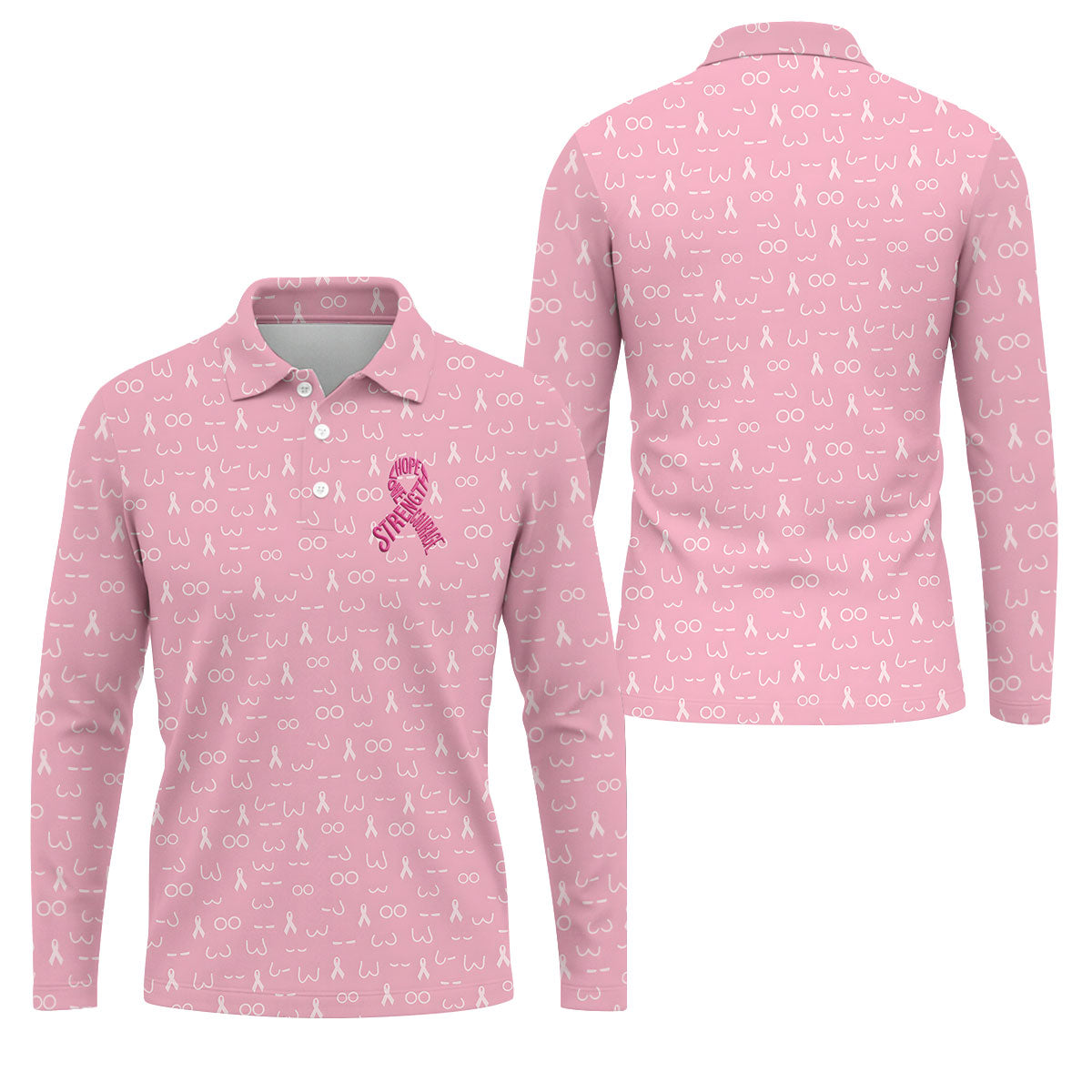Hope Love Faith Strength Courage Breast Cancer Polo Shirt, Mens Golf Polo, Mens Golf Shirts