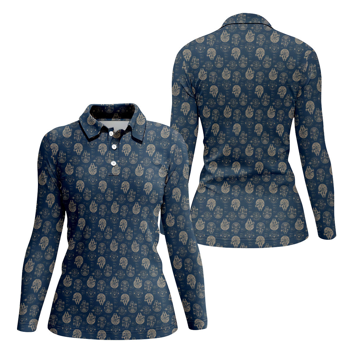 Vintage Spaceship Blueprint Halloween Golf Shirt, Halloween Costume Shirt, Women's Golf Polo
