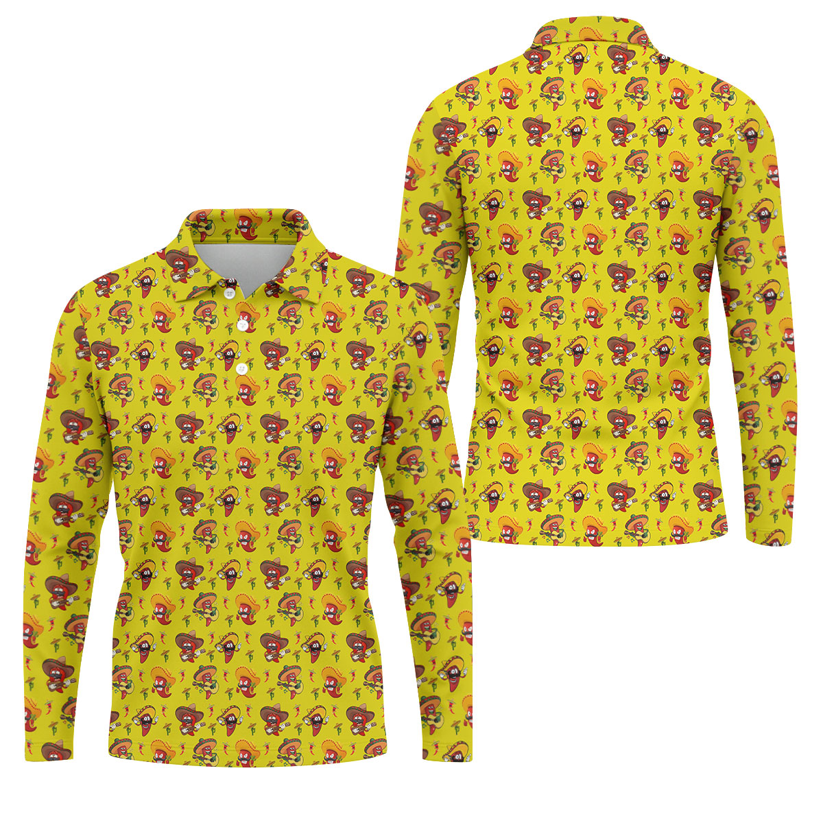 Cartoon Chili Pepper Mexican Sombrero Cinco De Mayo Celebration Fiesta Themed Golf Shirts For Men