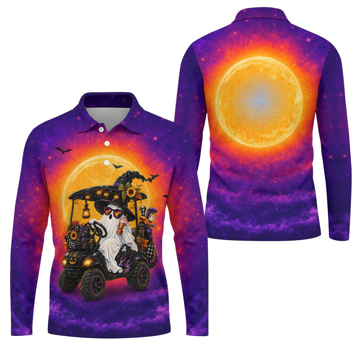 Funny Halloween Ghost Golf Cart Polo Shirt, Polo Shirts For Men, Mens Golf Shirts