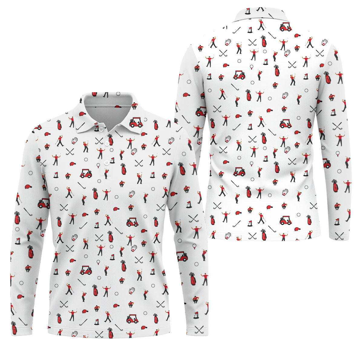 Golf Player Pattern Polo Shirt, Golf Polo Shirts For Men, Printed Golf Shirts