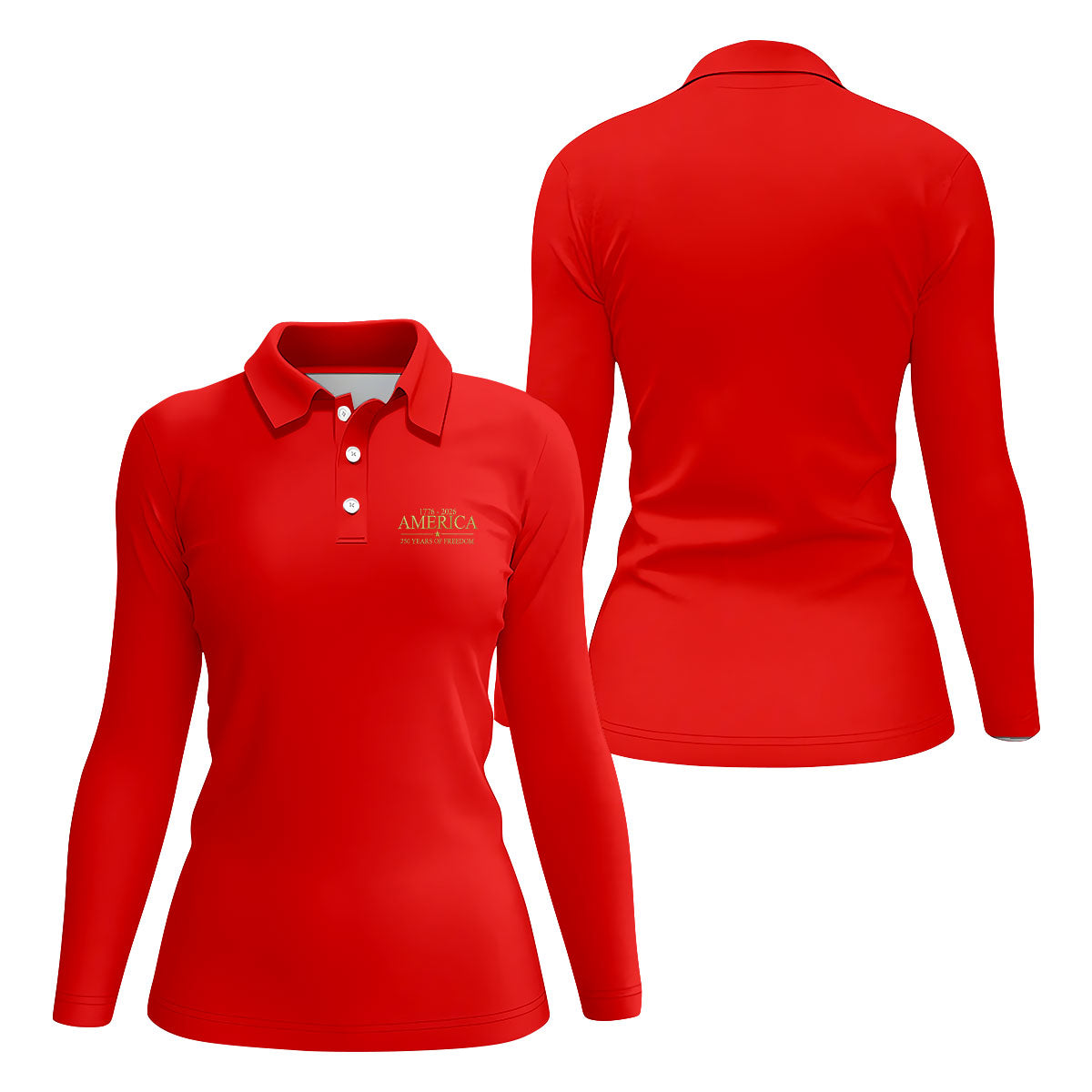 America 250 Years Of Freedom Faith Cross Red Golf Shirt, Patriotic 4th Of July Golf Shirt For Women