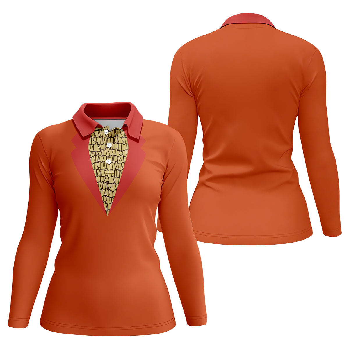 Orange Tuxedo Fun Women's Golf Shirts, Retro Golf Shirt, Ladies Golf Tops