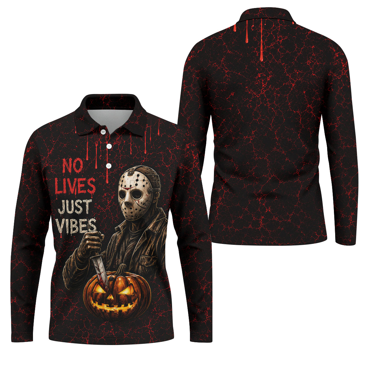 No Lives Just Vibes Halloween Horror Character Shirt, Golf Shirts For Men, Hawaiian Golf Shirt