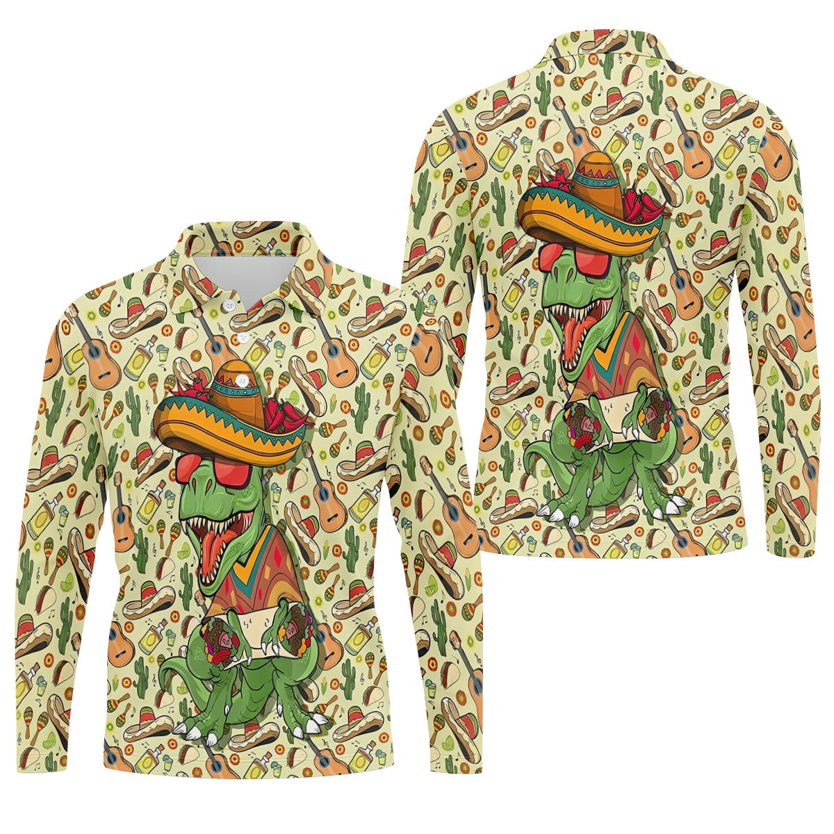 Mexican T-Rex Cinco De Mayo Celebration Funny Golf Shirt, Vibrant Color Golf Shirts For Men