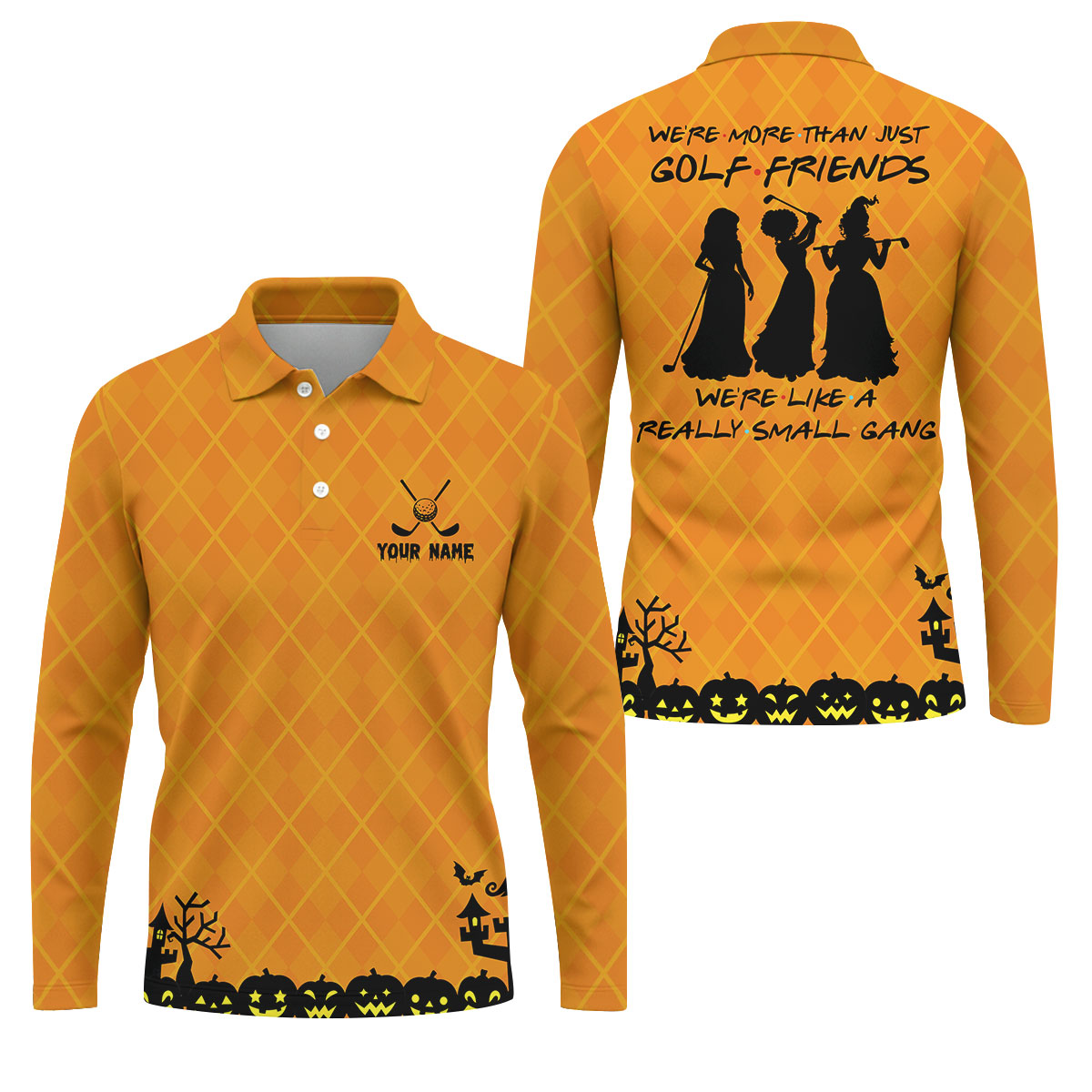 Your Name Golf Friends Horror Character Polo Shirt, Halloween Shirt, Mens Golf Polo