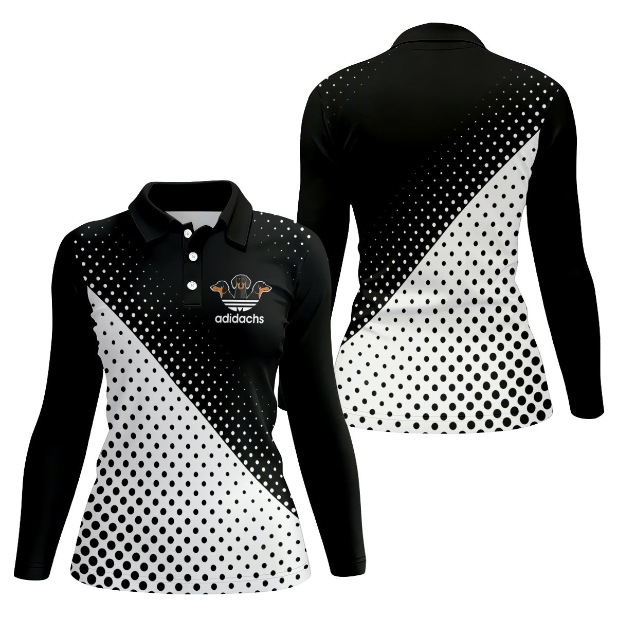 Adidachs Funny Dachshund Black Golf Shirt, Fun Women's Golf Shirts, Ladies Golf Shirts