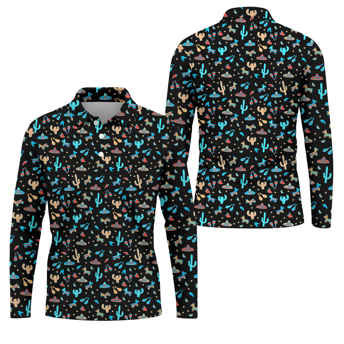 Blue And Beige Cacti Mini Pinatas Cinco De Mayo Celebration Fiesta Themed Golf Shirts For Men