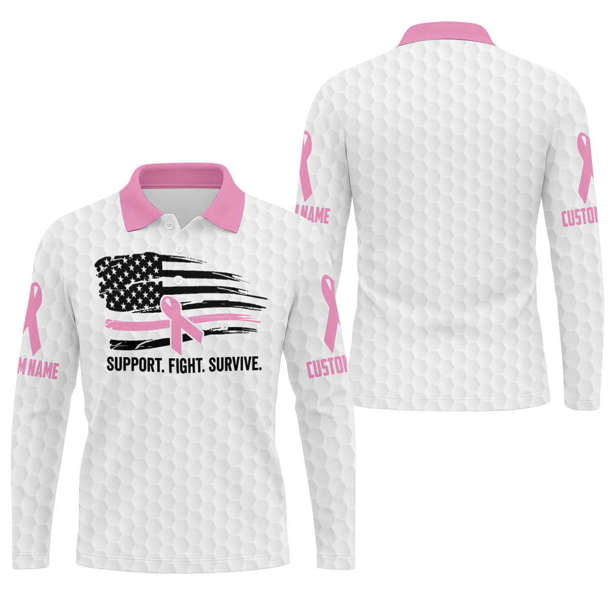 Custom Support Fight Survive Breast Cancer Polo Shirt, Men's Golf Shirt, Mens Golf Apparel