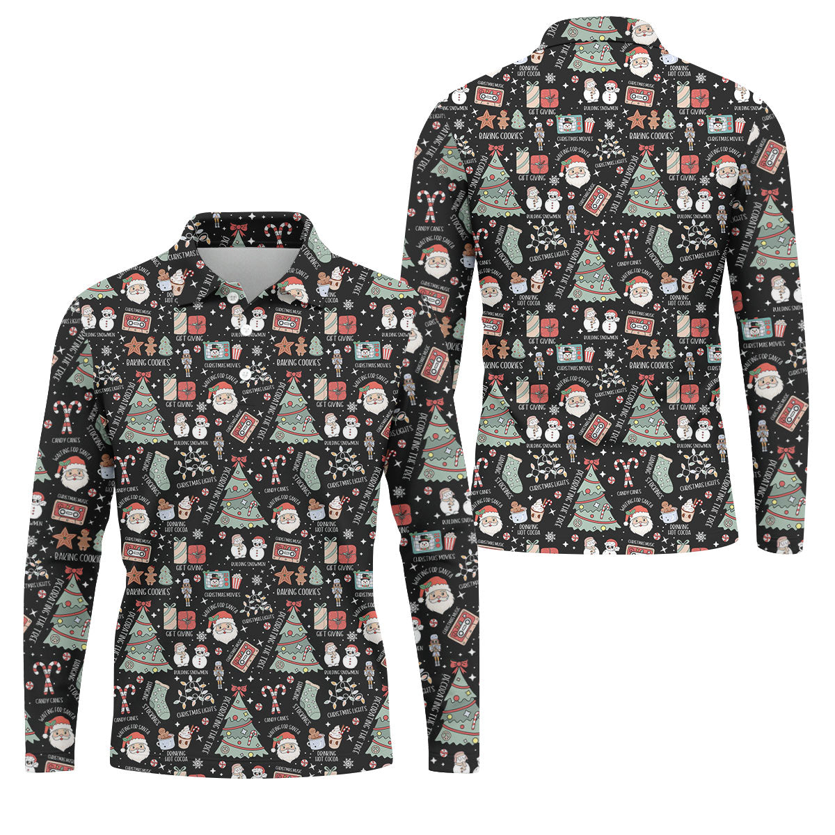Cute Santa Claus Gift Black Men's Golf Polo Shirts, Christmas Golf Shirt, Polo Shirts For Men