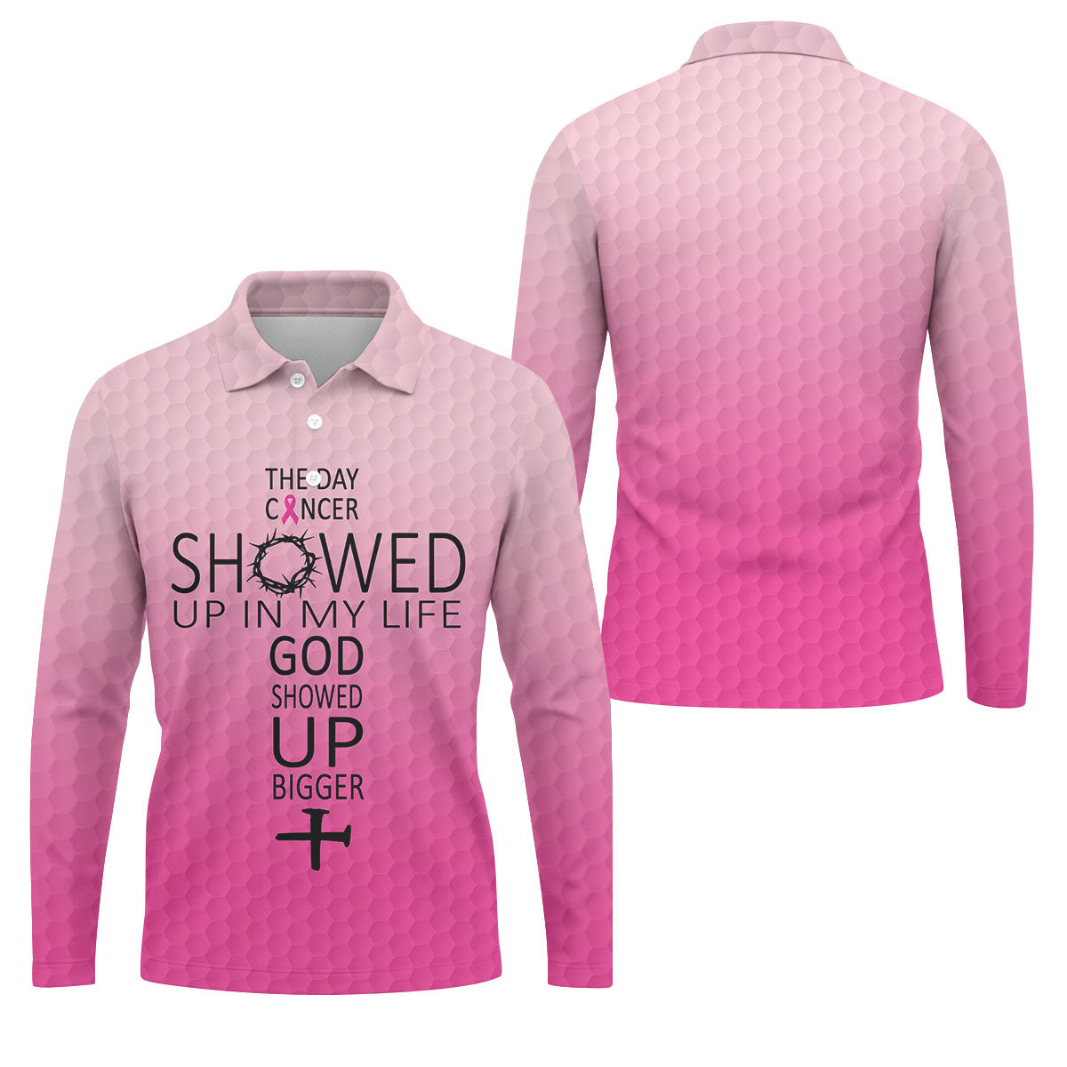Cancer Showed Up God Showed Up Bigger Breast Cancer Polo Shirt, Mens Golf Shirts