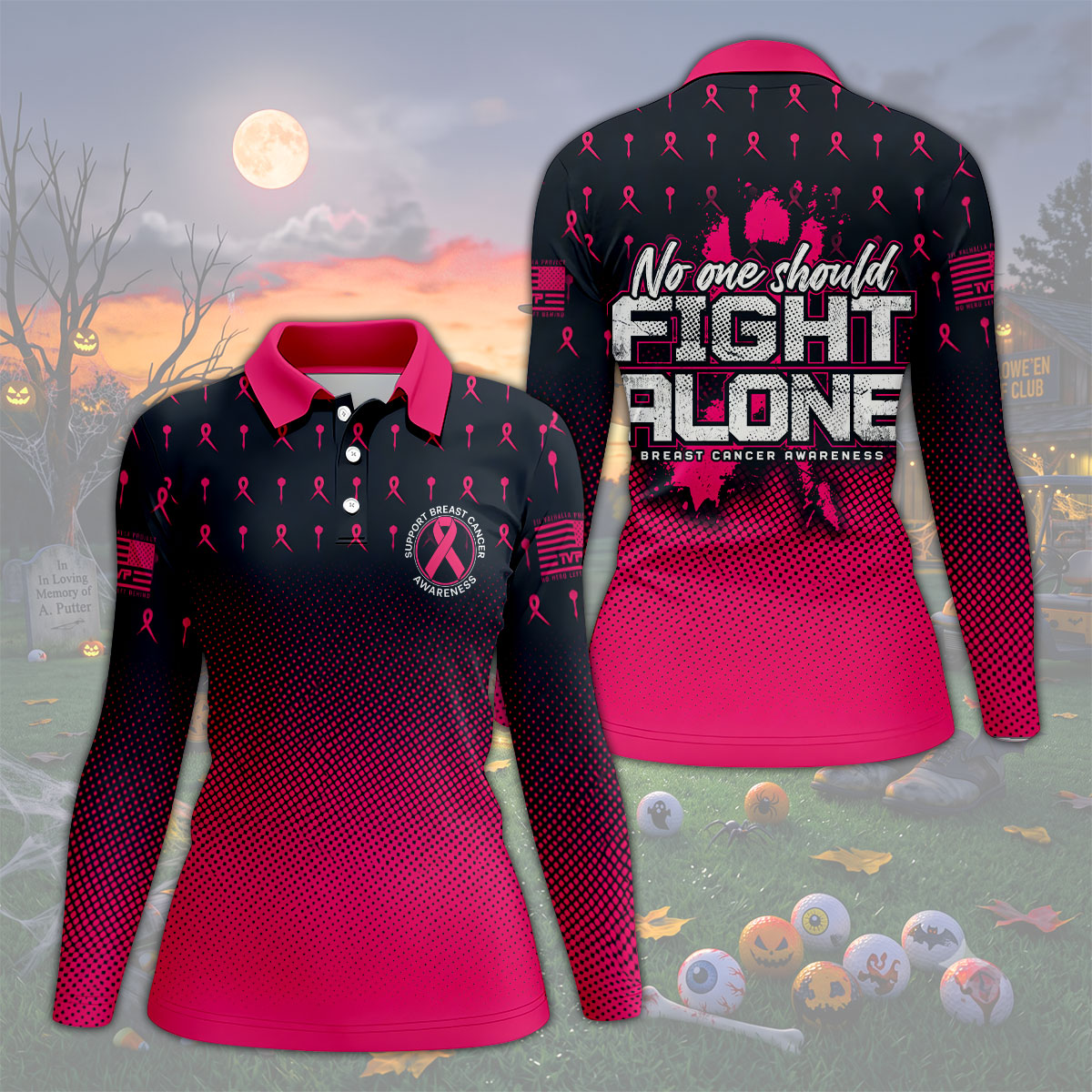 No One Should Fight Alone Breast Cancer Awareness Polo Shirt, Women's Golf Tops