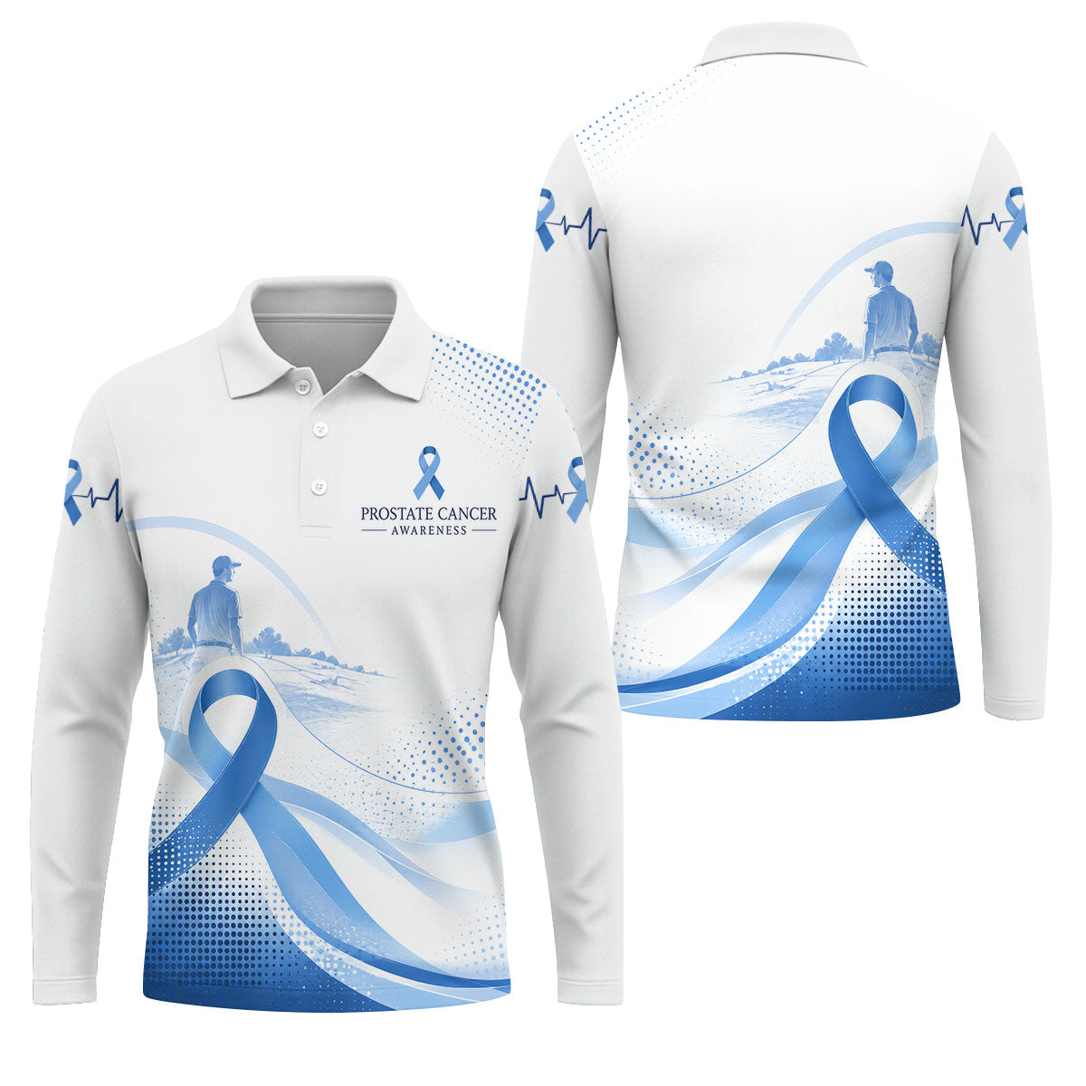 Blue Ribbon Golfer Prostate Cancer Awareness Polo Shirt, Golf Shirts For Men
