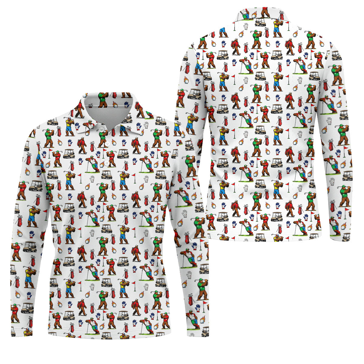 Bigfoot Golfer Pattern Men's Golf Shirt, Golf Polo Shirts For Men, Mens Golf Apparel