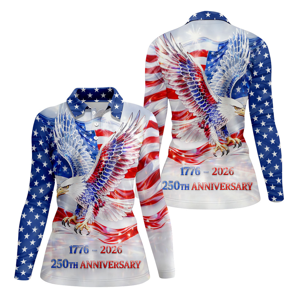 Bold Eagle American Flag Golf Shirt, Patriotic 4th Of July 250 Years Golf Shirt For Women