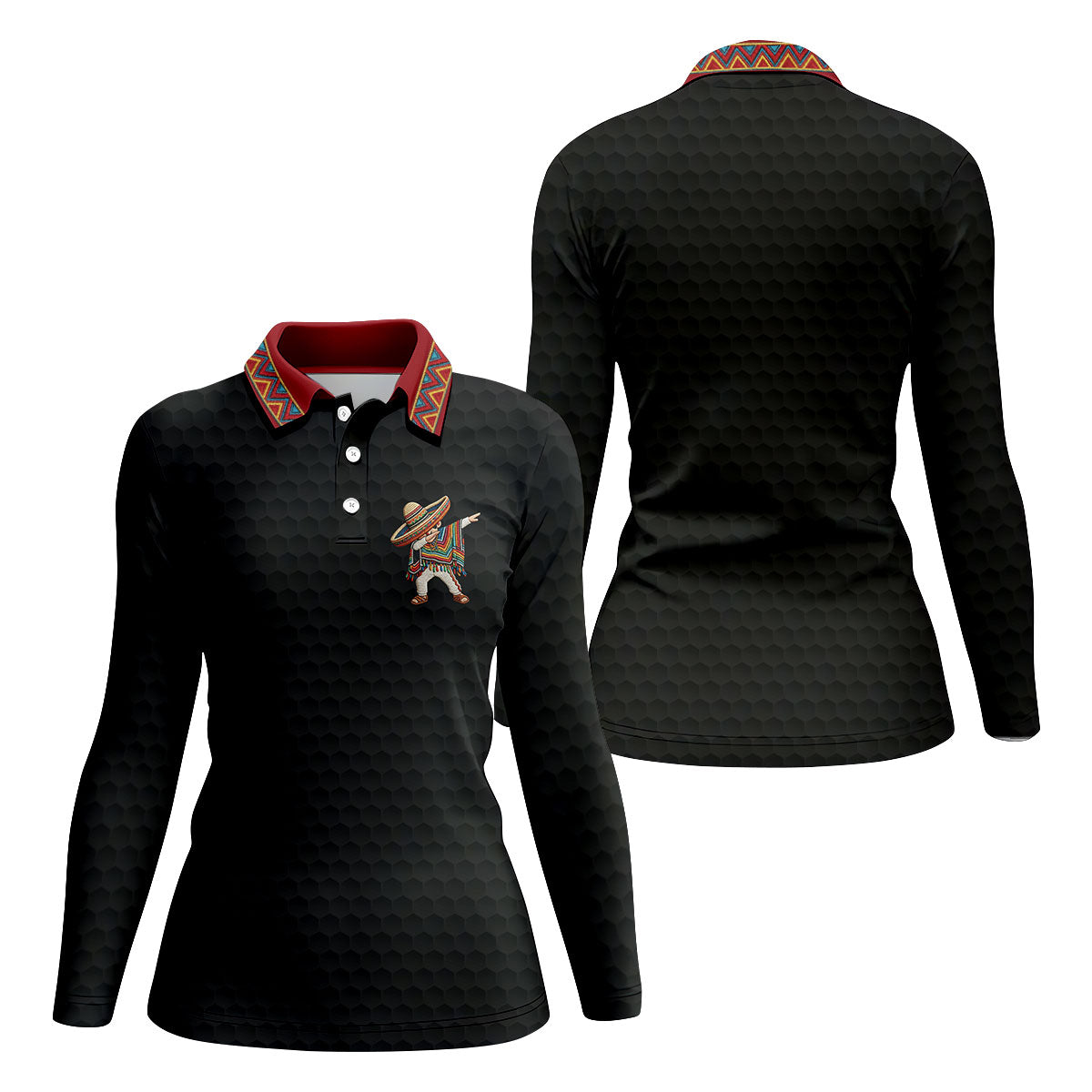 Cinco De Mayo Celebration Golf Ball Pattern Black Golf Shirt, Golf Shirt For Women