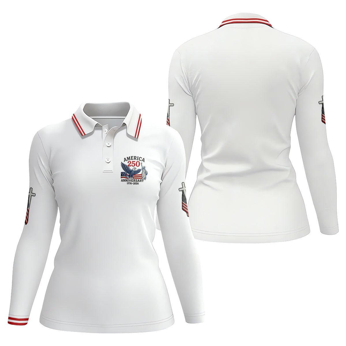 Faith Cross Bald Eagle America 250 Anniversary Patriotic Golf Shirt, Golf Shirt For Women