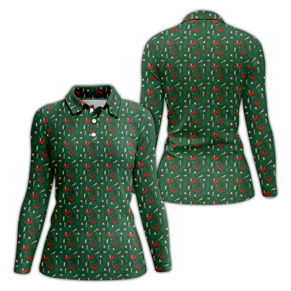 Christmas Golf Cart and Golfer Polo Shirt, Women’s Golf Polo, Golf Tops For Women