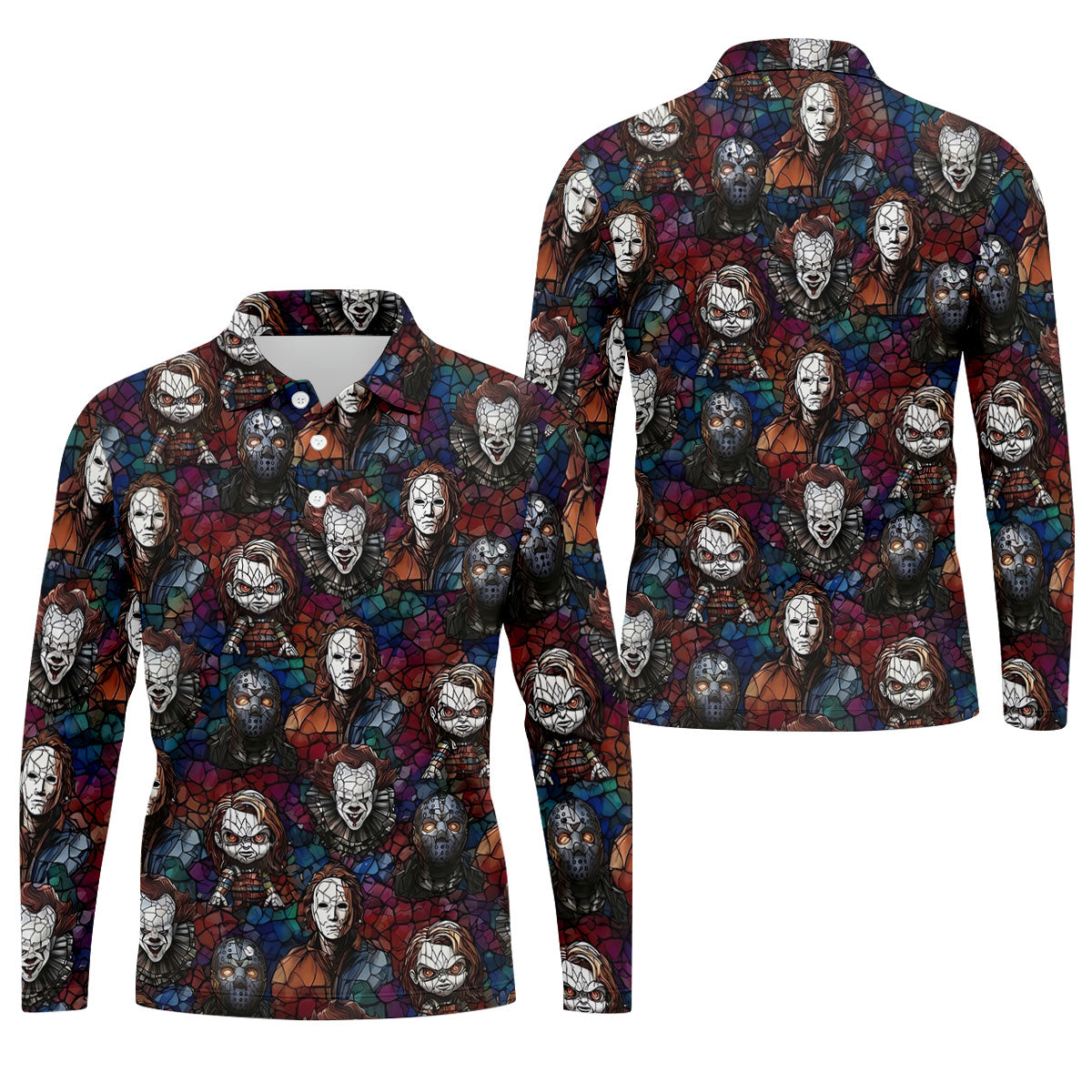 Stained Glass Horror Character Halloween Golf Shirt, Mens Polo Shirts, Golf Apparel For Men