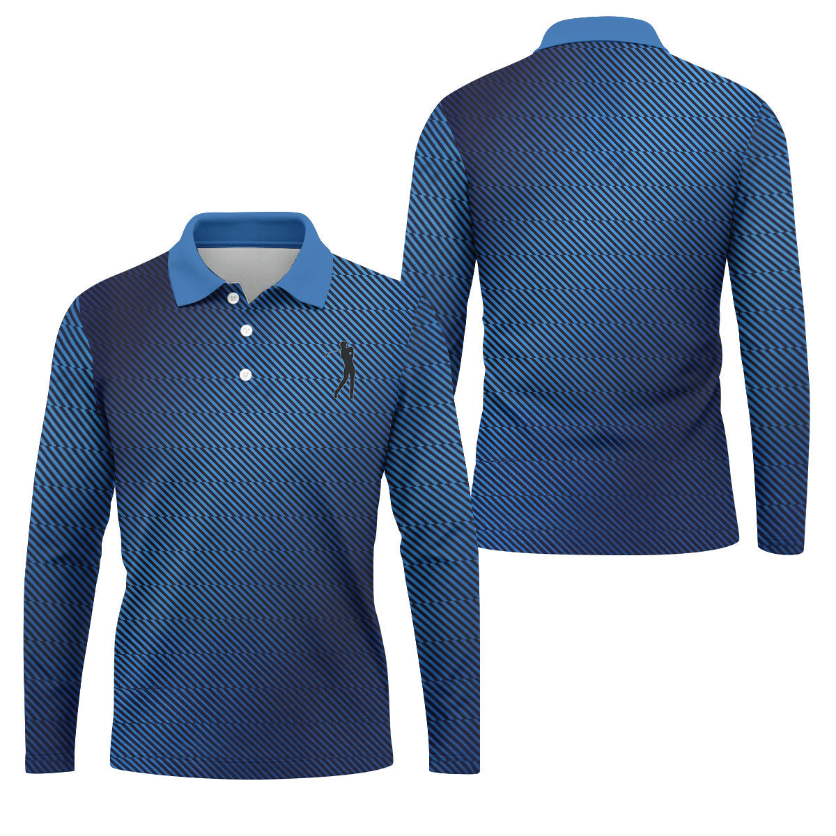 Retro Abstract Gradient Stripe Blue Lines Golf Shirt, Patriotic 4th Of July Golf Shirts For Men