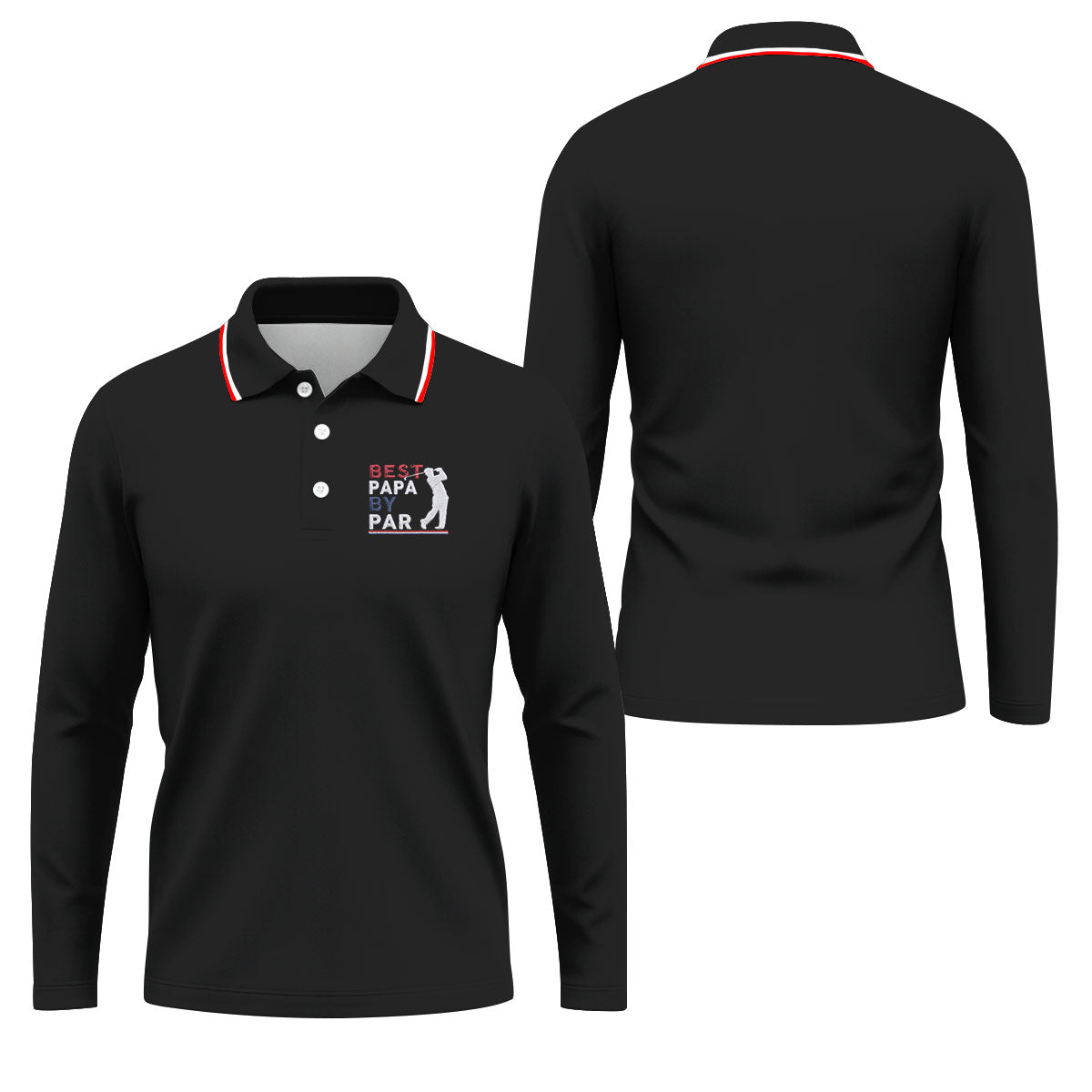 Black Best Papa By Par Embroidered Golf Polo Shirt, Mens Golf Apparel, Mens Golf Polo