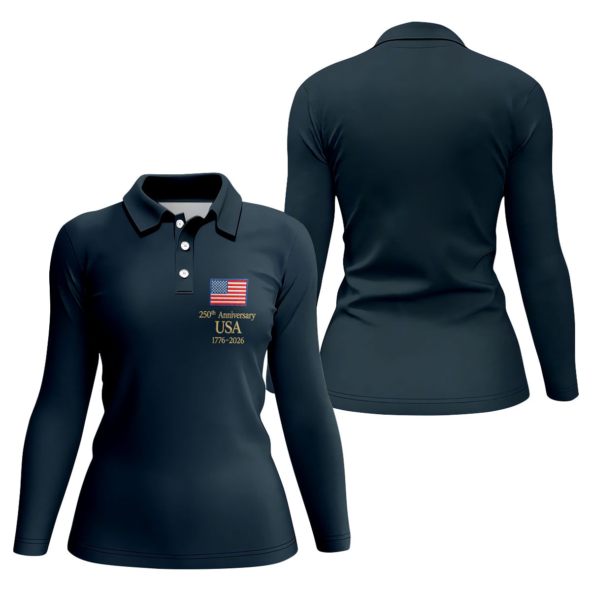 250th Anniversary USA Flag Logo 4th Of July Golf Shirt, Vintage Patriot Golf Shirt For Women