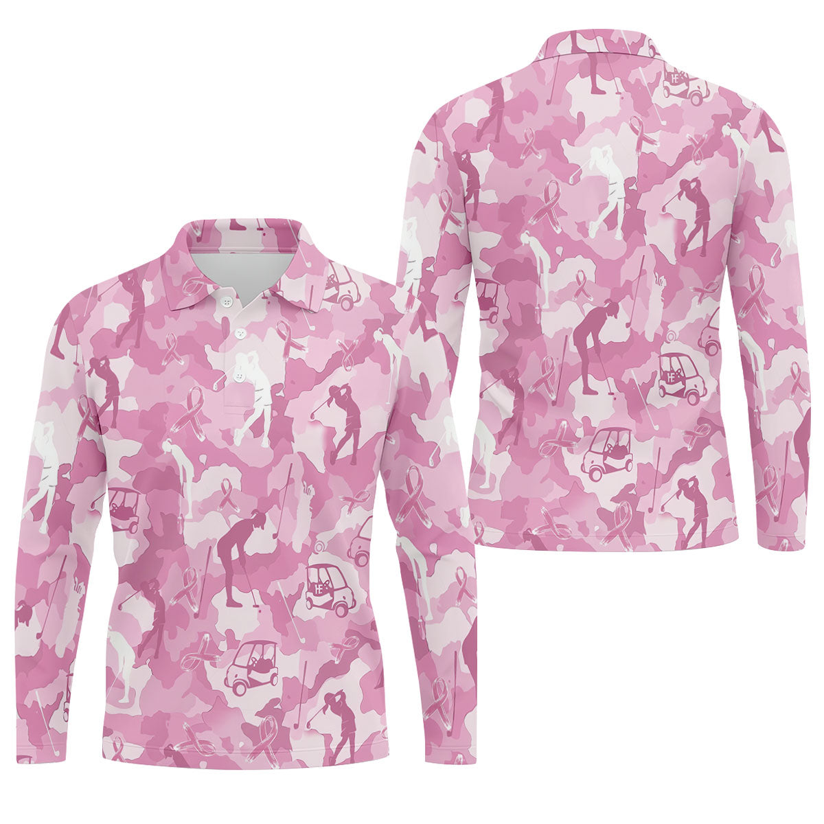 Pink Camo Golfer Breast Cancer Ribbon Polo Shirt, Golf Shirts For Men, Mens Golf Apparel
